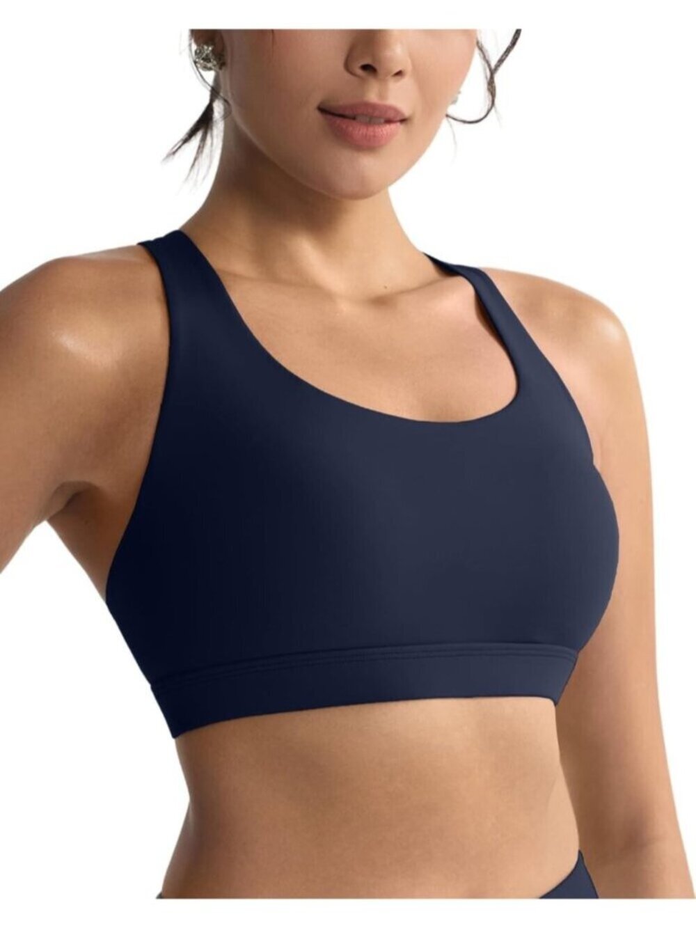 〽️Women's Navy Blue Sports Bras High Impact Cross Back Molded Cup Running Bra